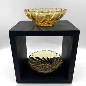 Vintage Amber Glass Berry Finger Bowls Set of 2